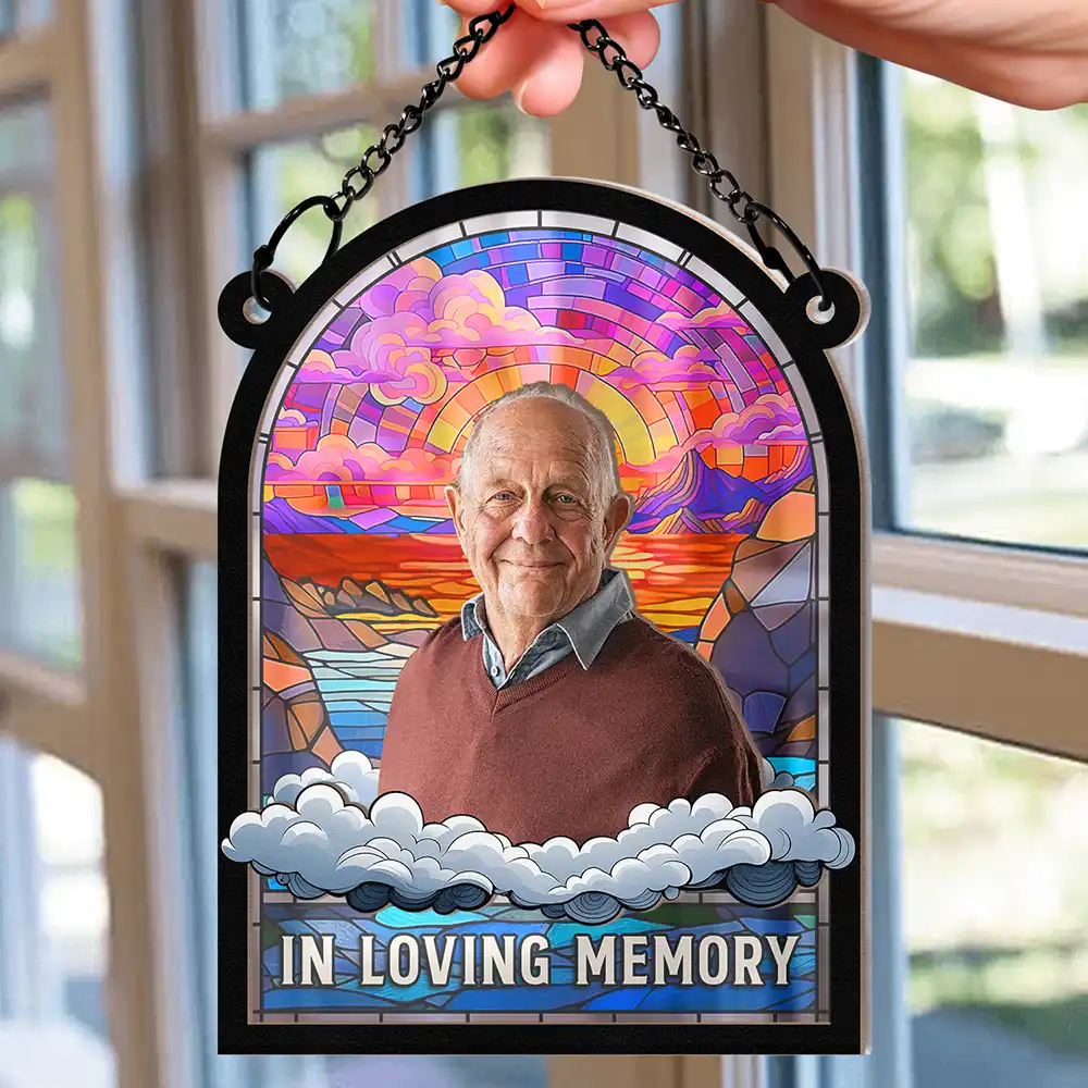 Custom Photo In Loving Memory Family Memorial Dad Grandpa - Personalized Window Hanging Suncatcher Ornament - Image 3
