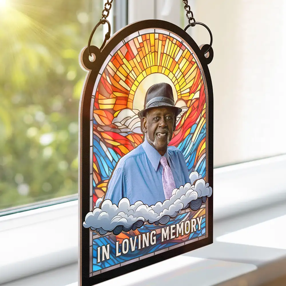 Custom Photo In Loving Memory Family Memorial Dad Grandpa - Personalized Window Hanging Suncatcher Ornament - Image 4