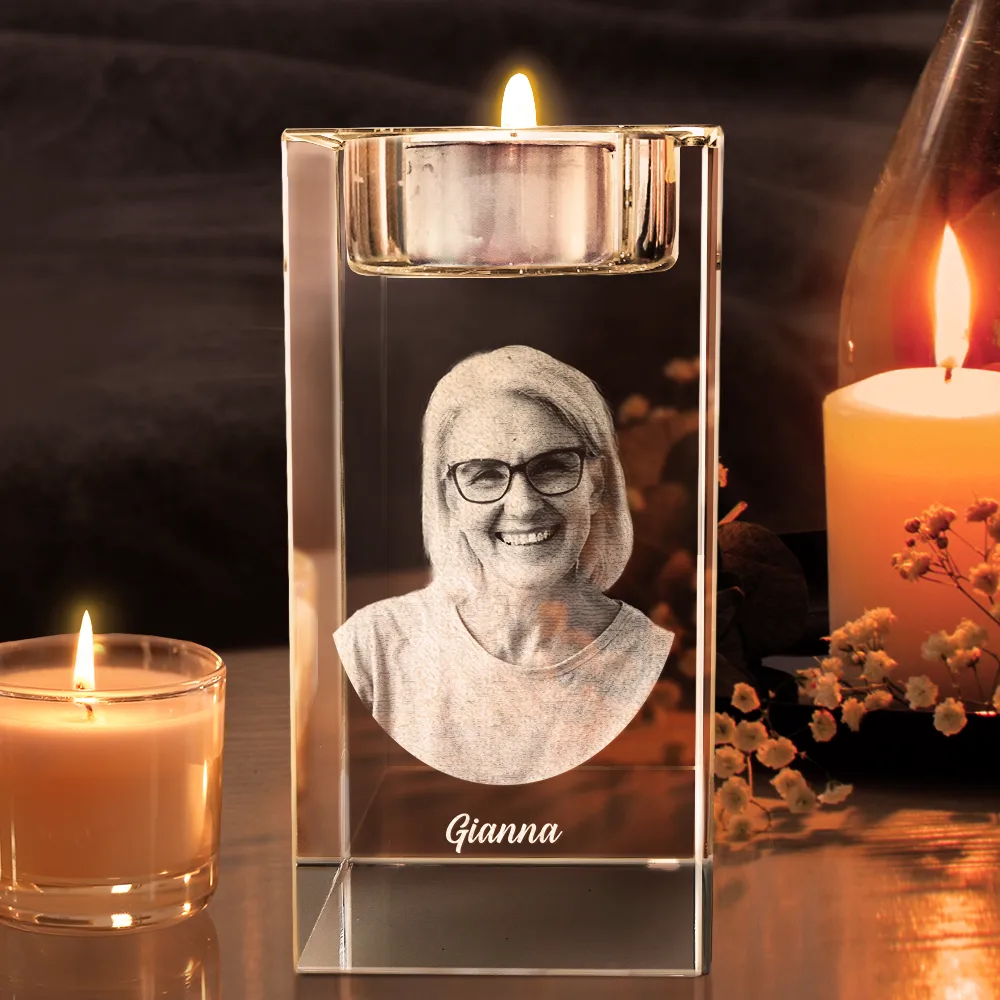 Custom Photo In Loving Memory Memorial - Personalized Crystal Candle Holder - Image 4
