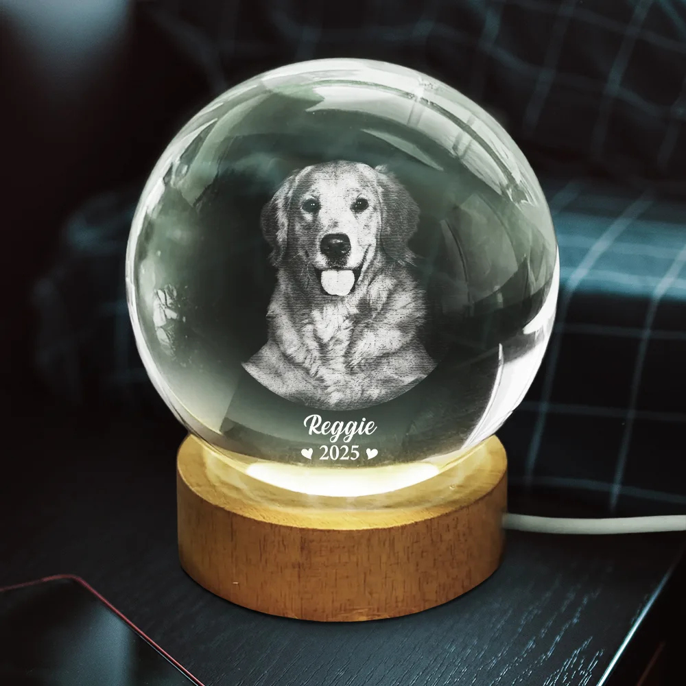 Custom Photo In Loving Memory Memorial - Personalized Crystal Globe Lamp - Image 4
