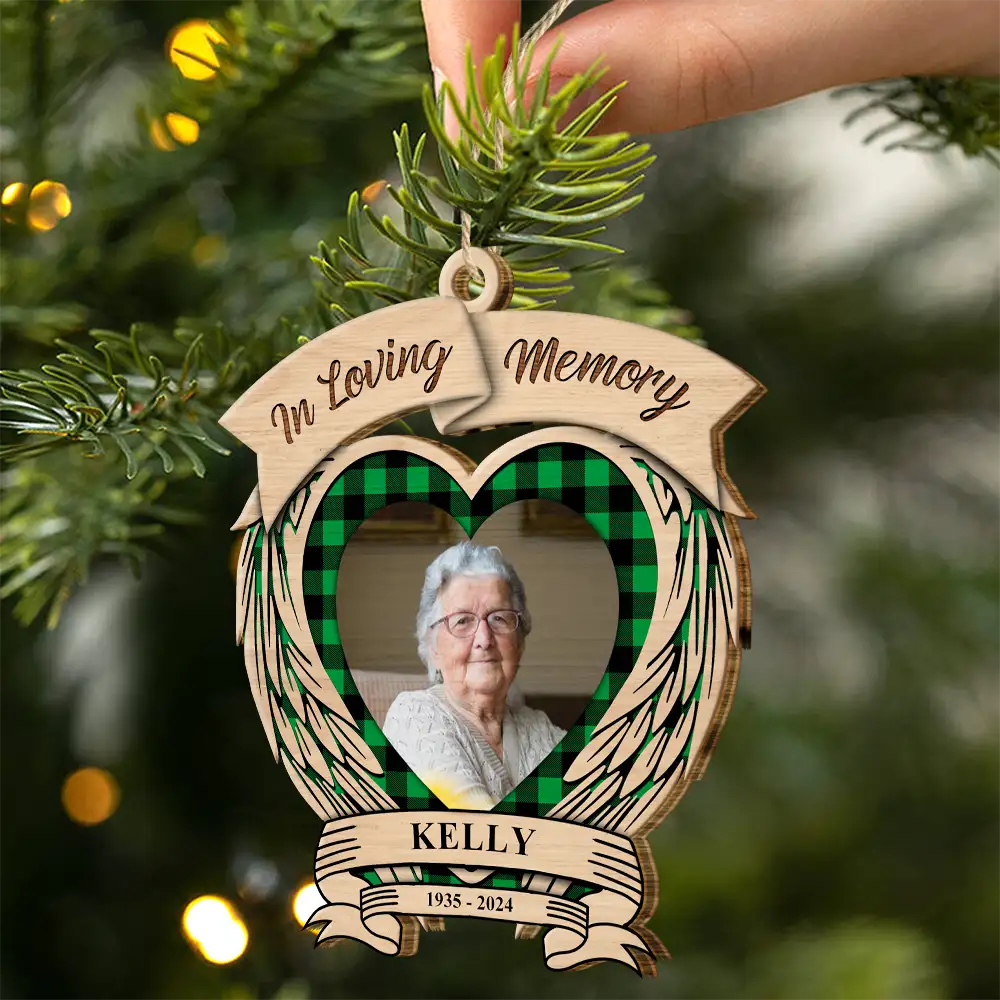 Custom Photo In Loving Memory Memorial - Personalized Custom Shaped Wooden Ornament - Image 2
