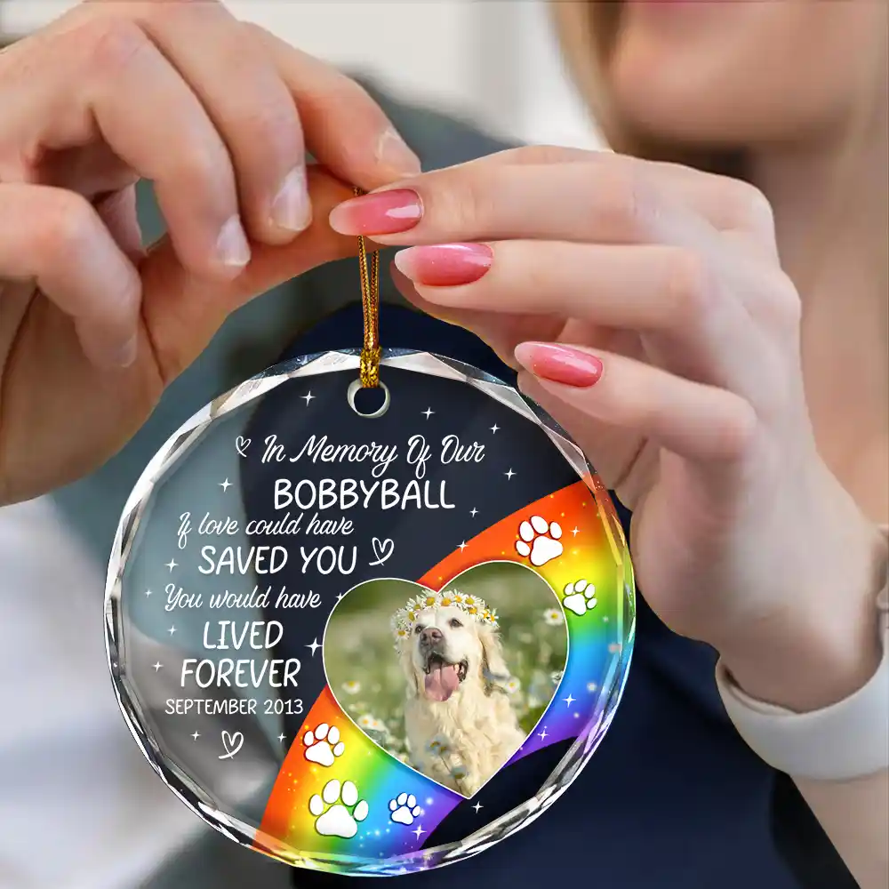 Custom Photo In Loving Memory Memorial Pet Lovers - Personalized Circle Glass Ornament - Image 4