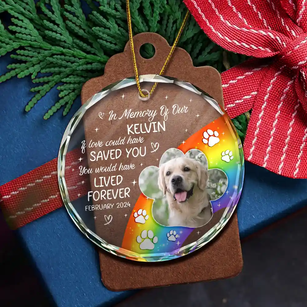 Custom Photo In Loving Memory Memorial Pet Lovers - Personalized Circle Glass Ornament - Image 5