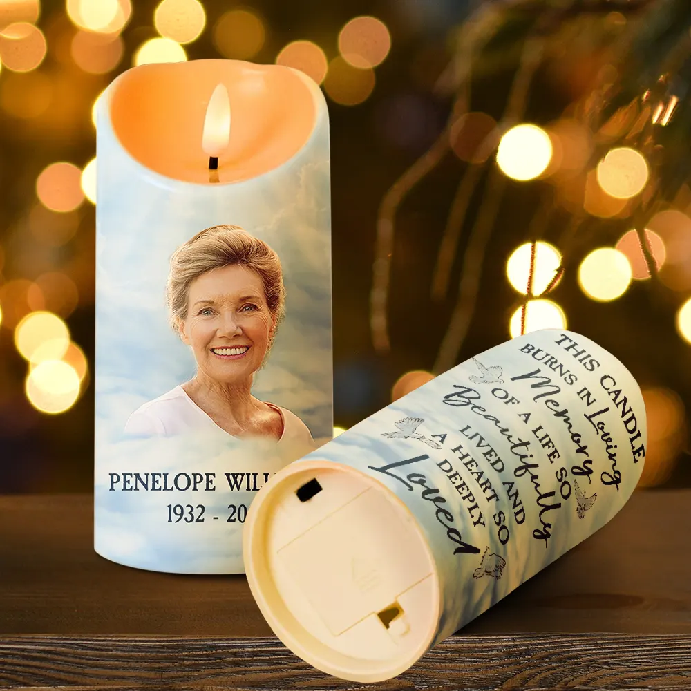 Custom Photo In Loving Memory Of A Life So Beautifully Lived - Personalized Flameless LED Candle - Image 5