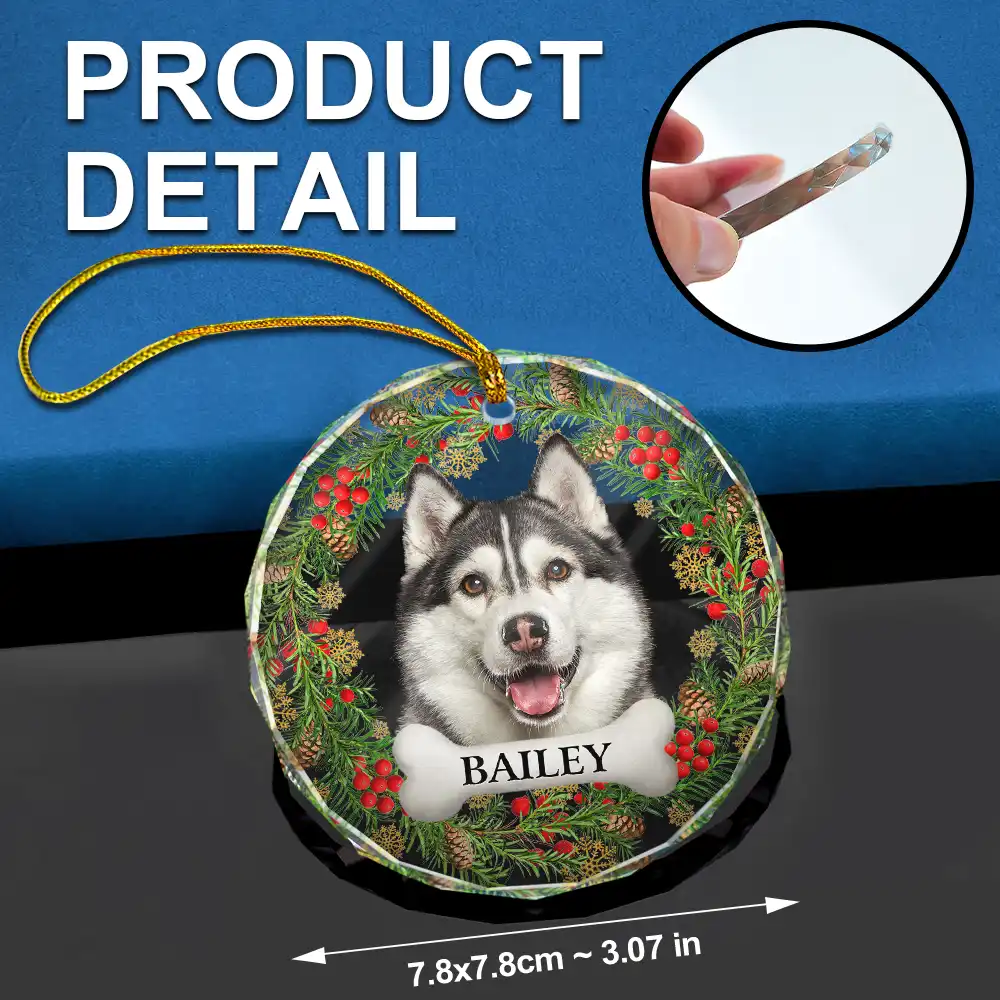 Custom Photo In Loving Memory Pet Memorial - Personalized Combo Circle Glass Ornament - Image 7