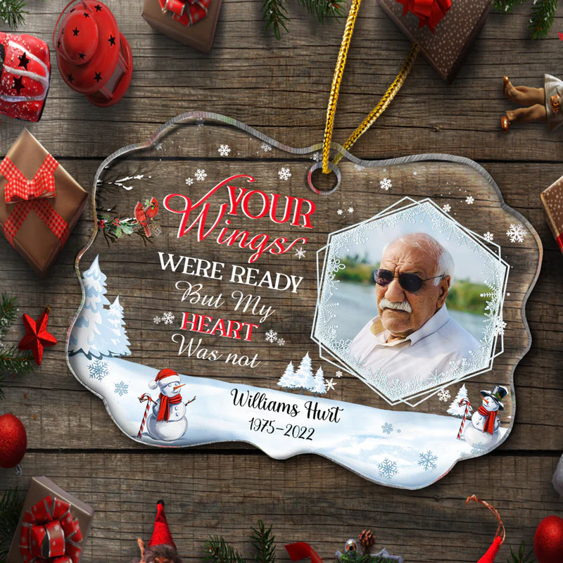 Custom Photo In Loving Memory Those We Love Don't Go Away Christmas - Memorial Gift For Family - Personalized Custom Medallion Acrylic Ornament - Image 4