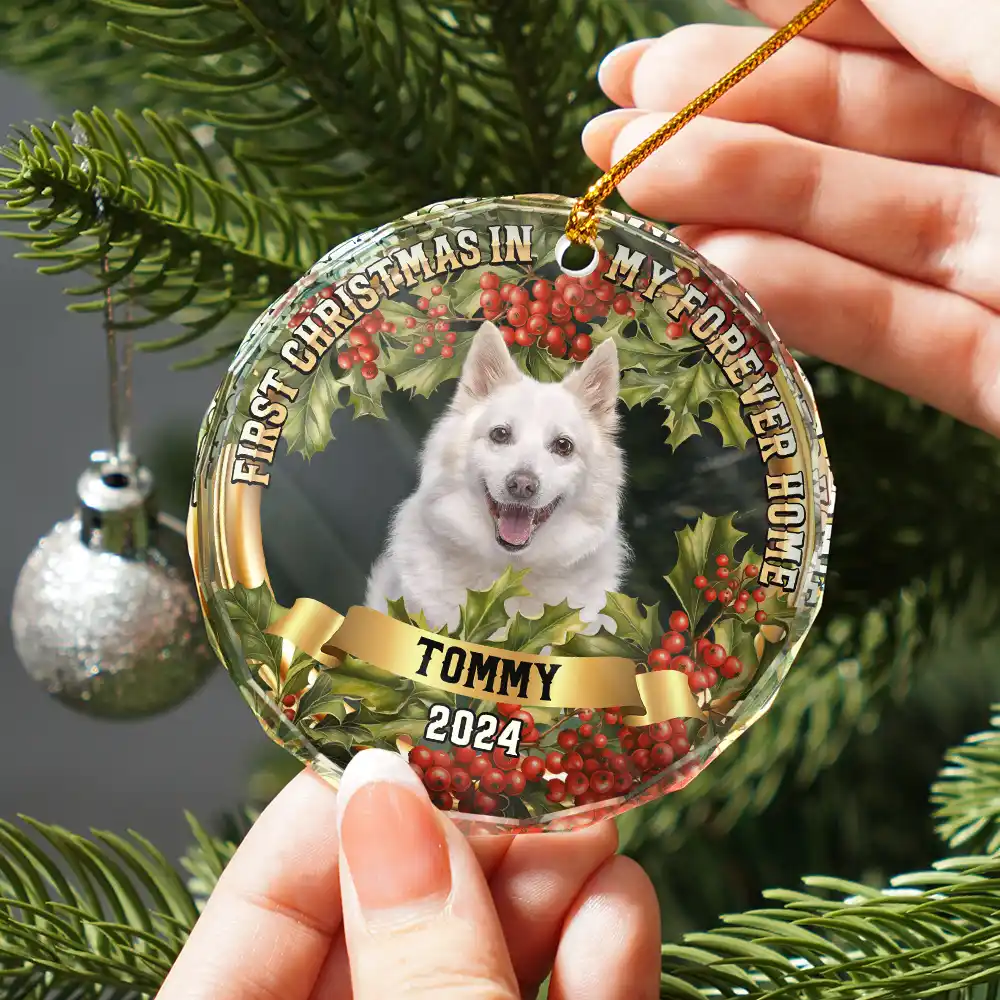 Custom Photo In My Forever Home - Personalized Circle Glass Ornament - Image 3
