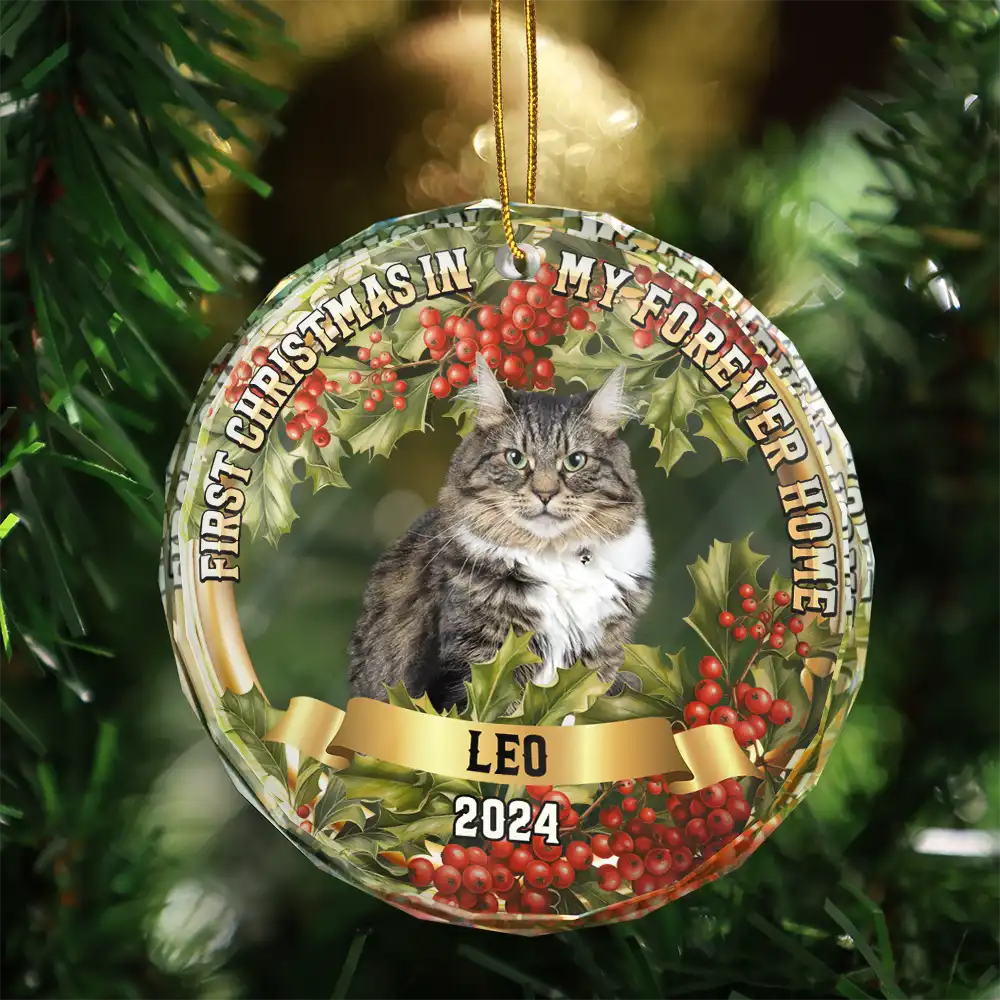 Custom Photo In My Forever Home - Personalized Circle Glass Ornament - Image 4