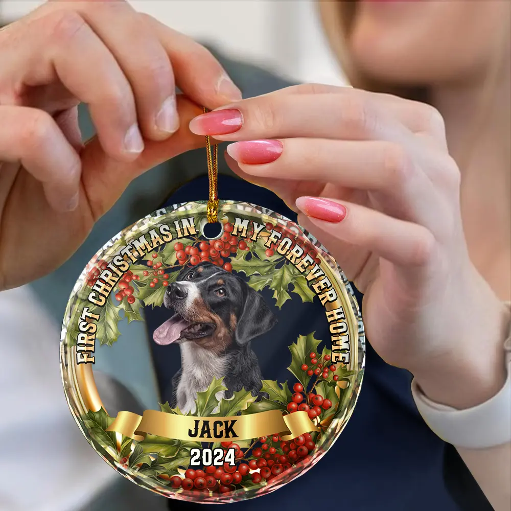 Custom Photo In My Forever Home - Personalized Circle Glass Ornament - Image 5