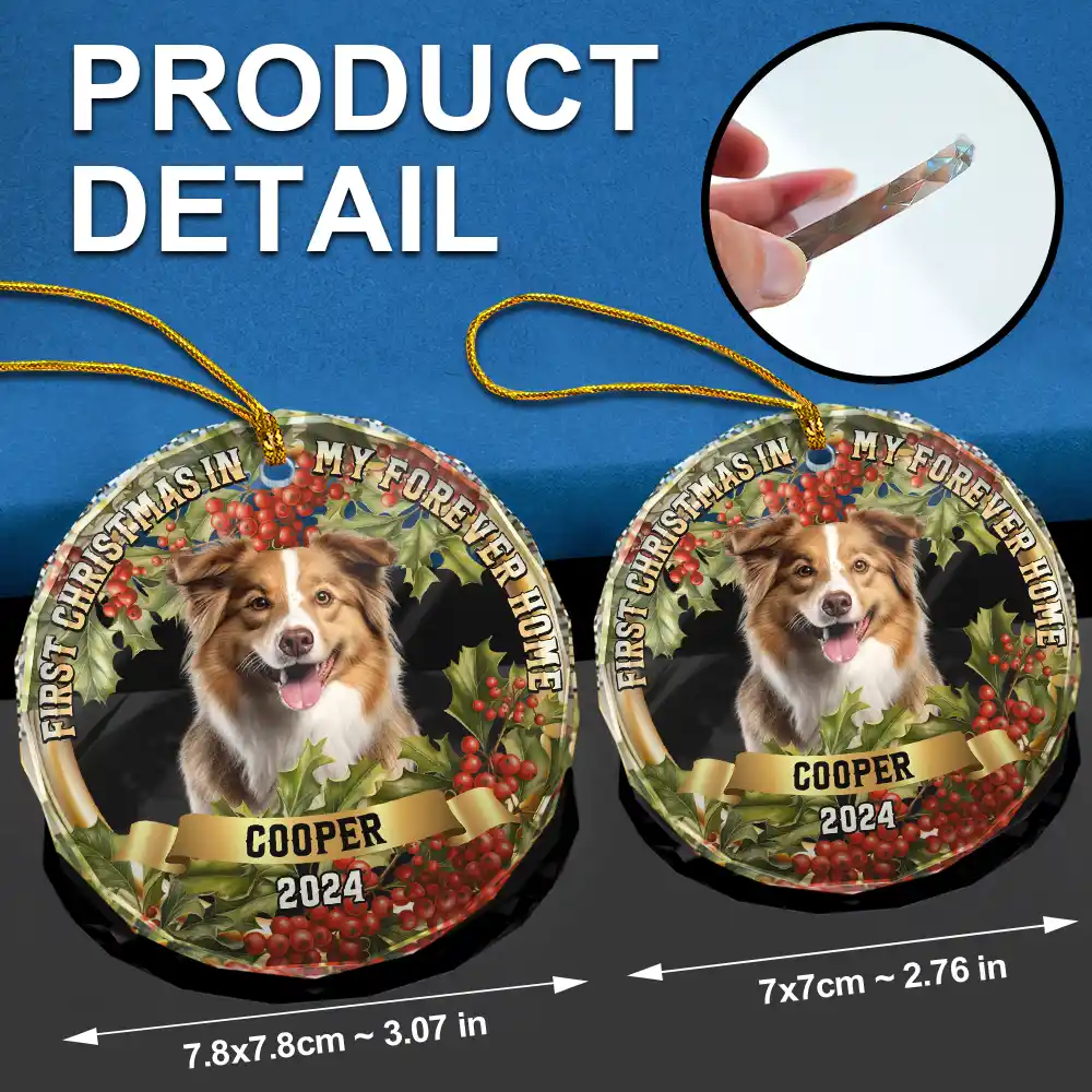 Custom Photo In My Forever Home - Personalized Circle Glass Ornament - Image 7