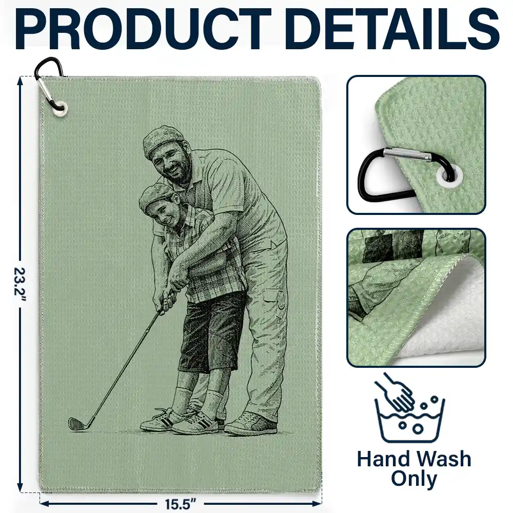 Custom Photo Ink Drawing Best Dad Papa By Par - Personalized Golf Towel - Image 5