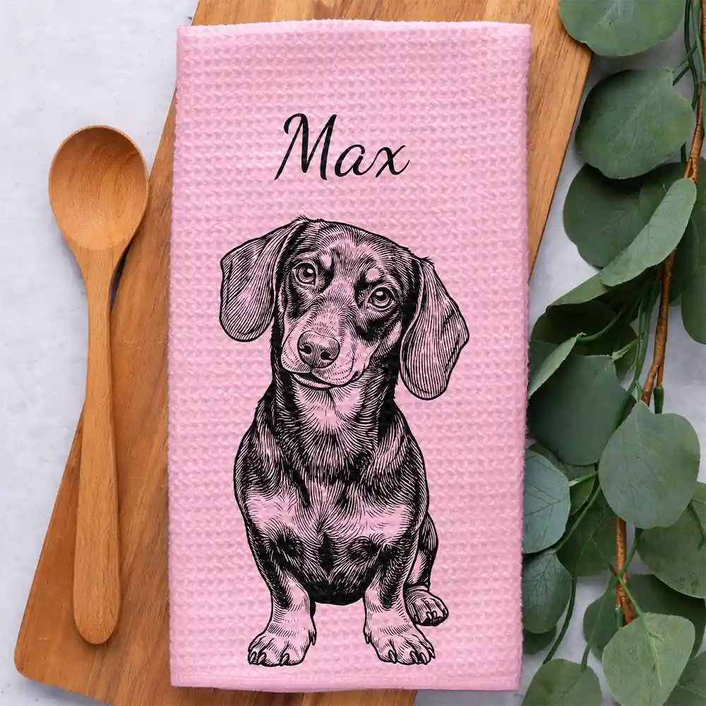 Custom Photo Ink Drawing Portrait Dog Cat Pet - Personalized Kitchen Towel - Image 3