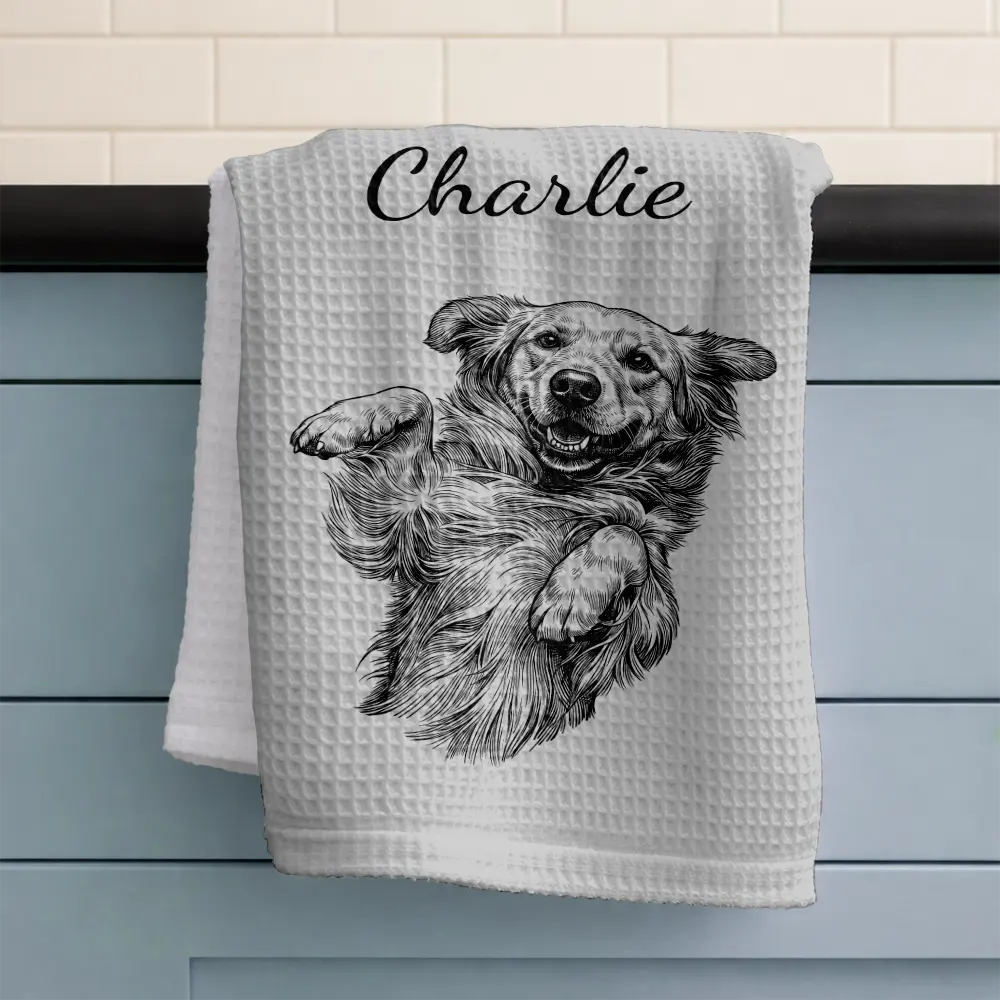 Custom Photo Ink Drawing Portrait Dog Cat Pet - Personalized Kitchen Towel - Image 4