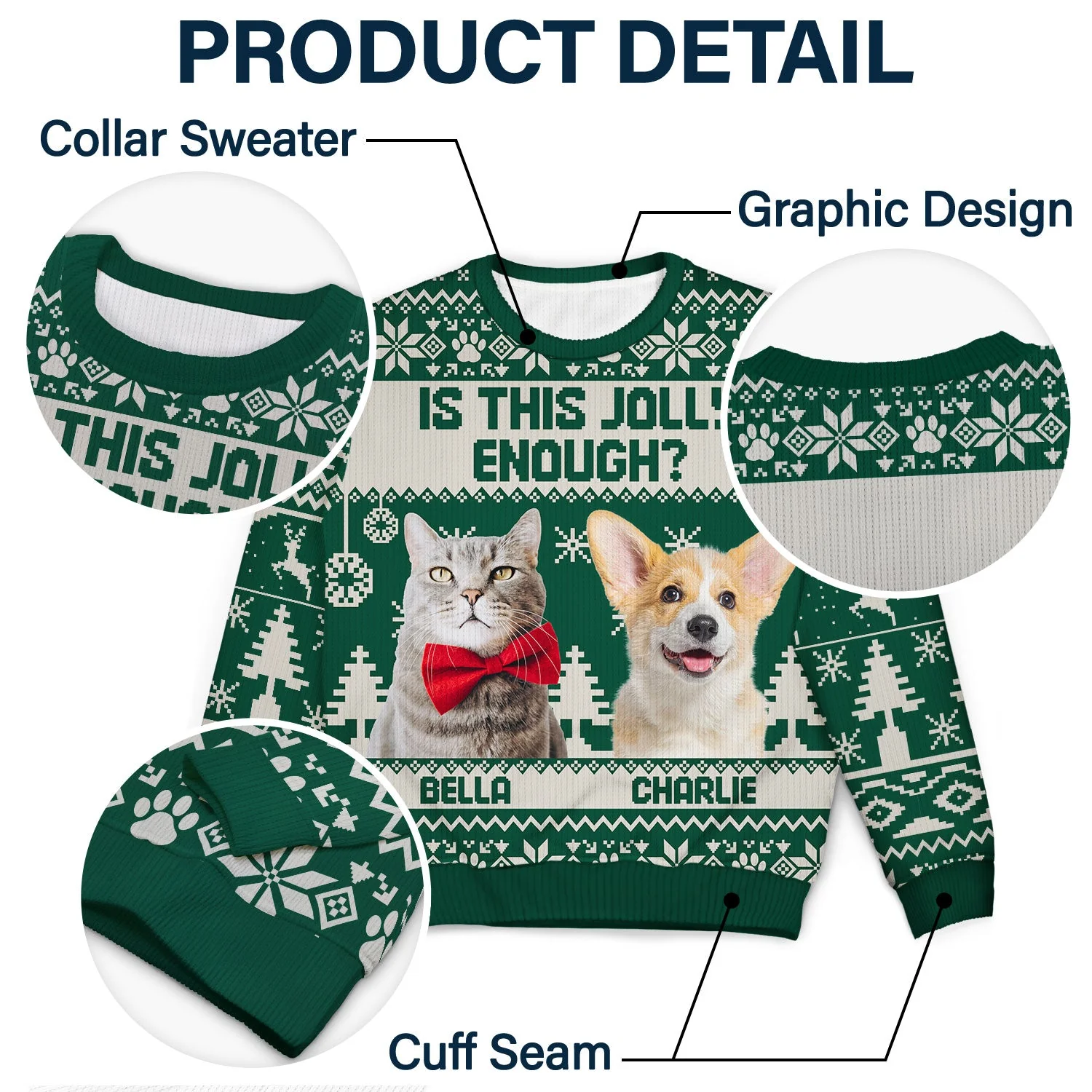 Custom Photo Is This Jolly Enough - Christmas Gift For Dog, Cat, Pet Lovers - Personalized Unisex Ugly Sweater - Image 6