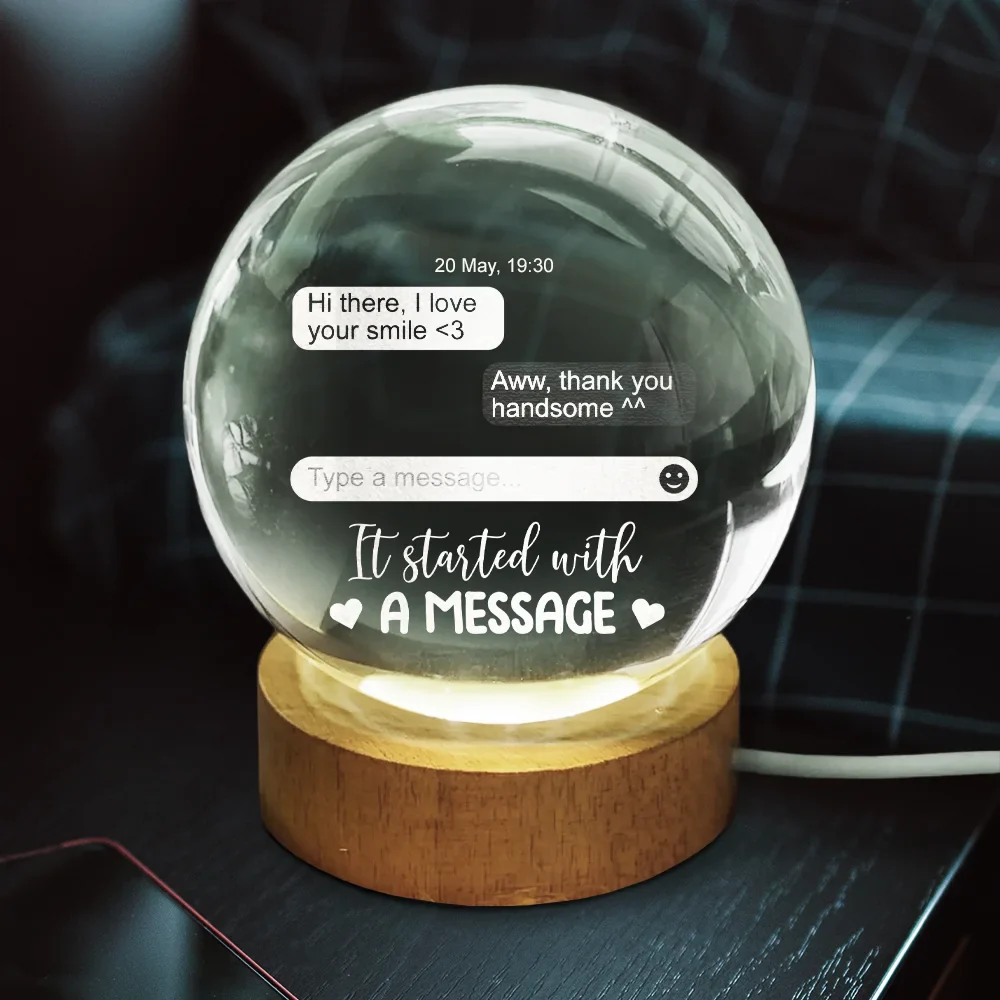Custom Photo It Started With A Message - Personalized Crystal Globe Lamp - Image 3