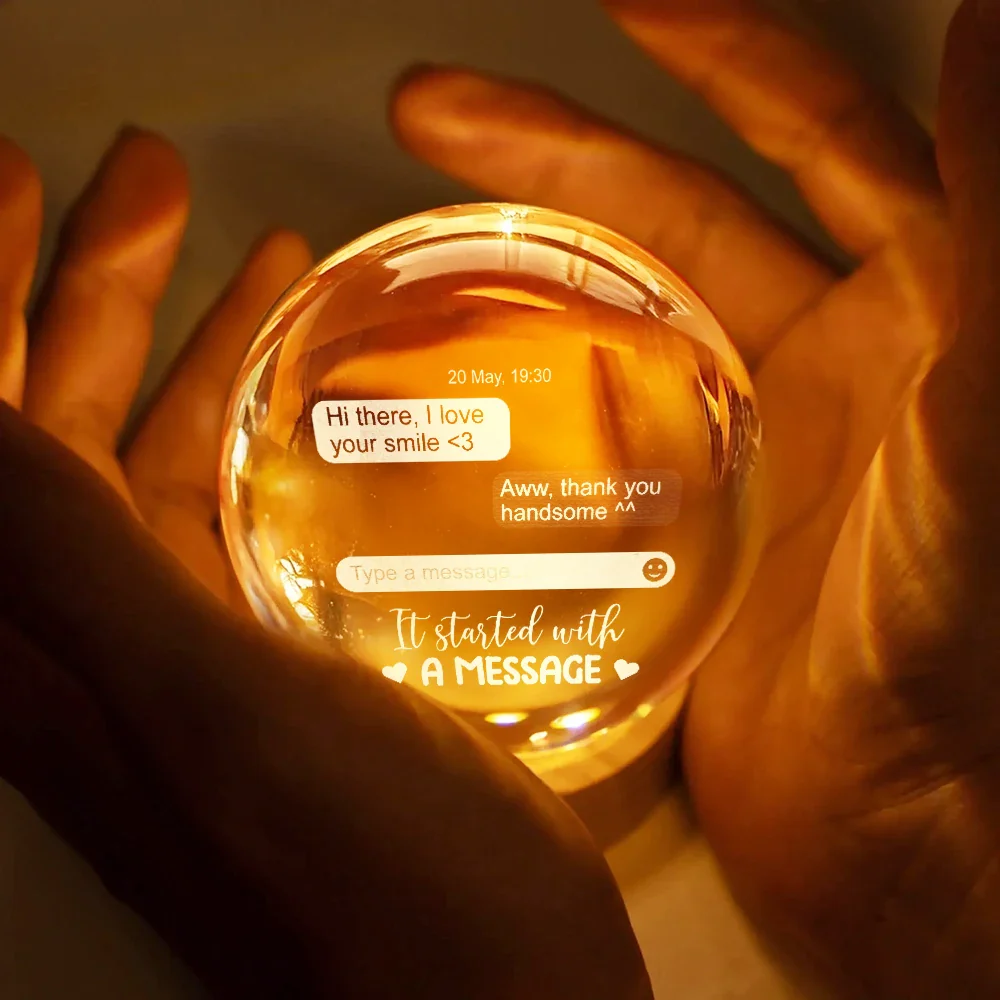Custom Photo It Started With A Message - Personalized Crystal Globe Lamp - Image 4