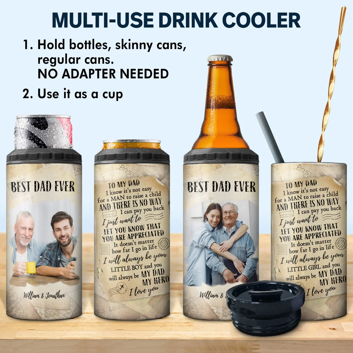 Custom Photo It's Not Easy For A Man - Gift For Father - Personalized Custom 4 In 1 Can Cooler Tumbler - Image 2