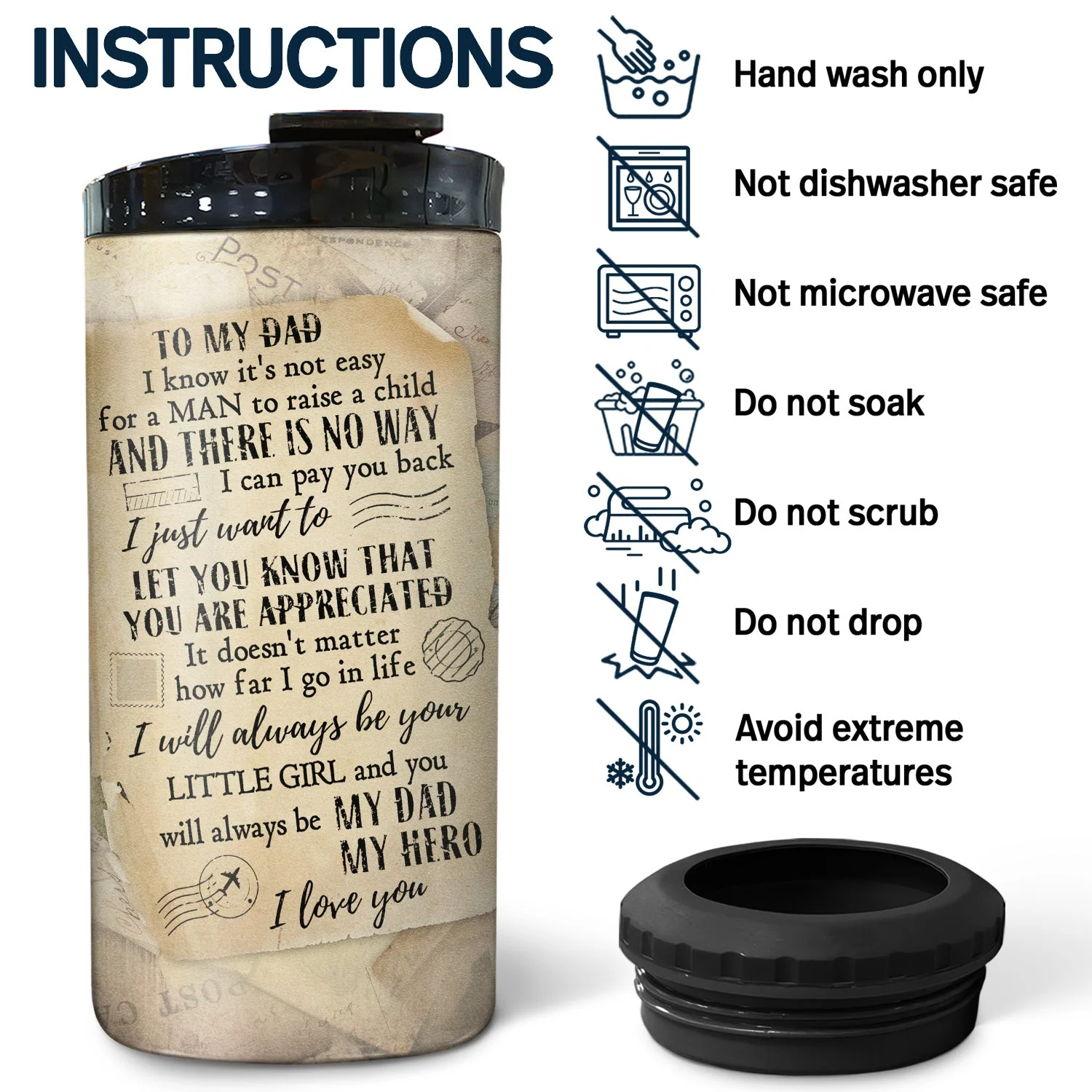 Custom Photo It's Not Easy For A Man - Gift For Father - Personalized Custom 4 In 1 Can Cooler Tumbler - Image 5