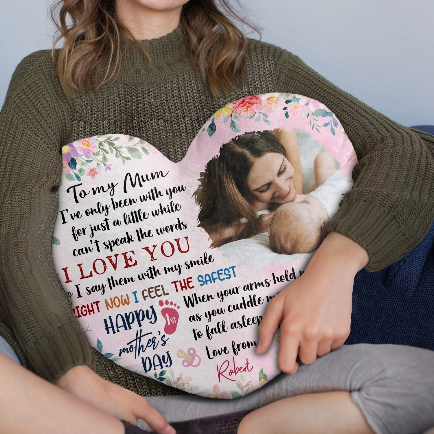 Custom Photo I've Been With You For Just A Little While - Gift For Baby, Newborn, New Mom - Personalized Heart Shaped Pillow - Image 3