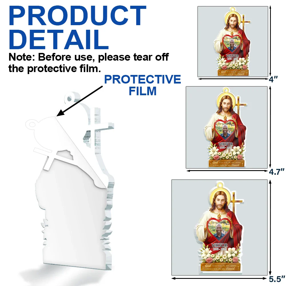 Custom Photo Jesus Hugs You In Heaven Memorial Keepsake - Personalized Custom Shaped Acrylic Ornament - Image 6