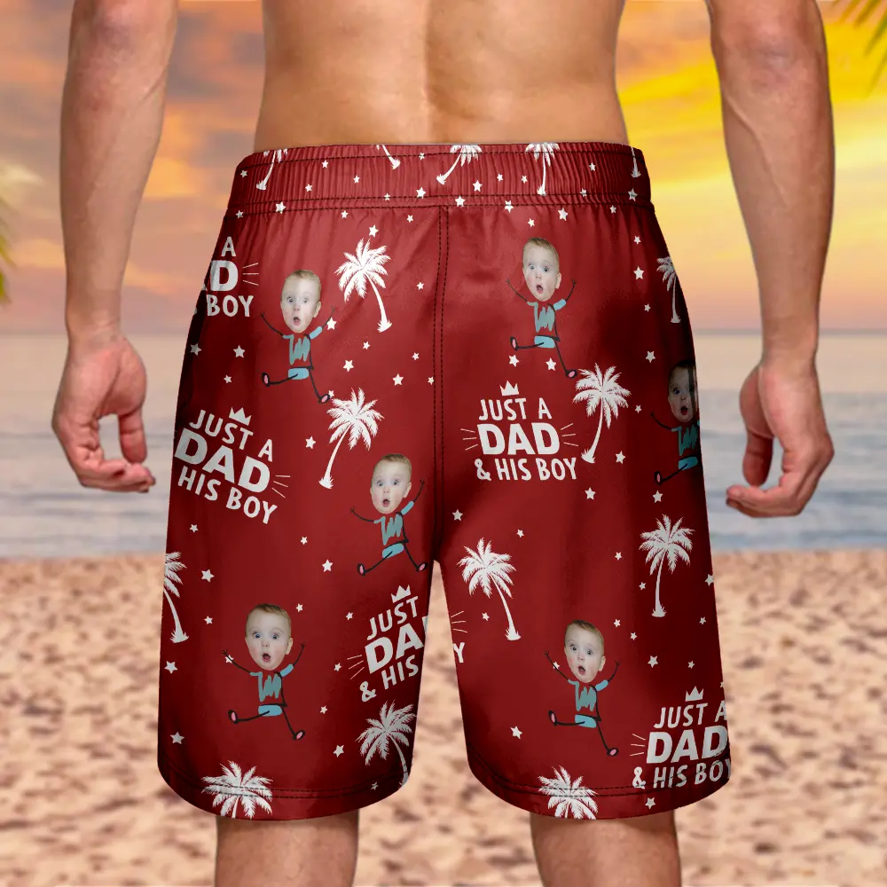 Custom Photo Just A Dad And His Girls - Personalized Unisex Beach Shorts - Image 3