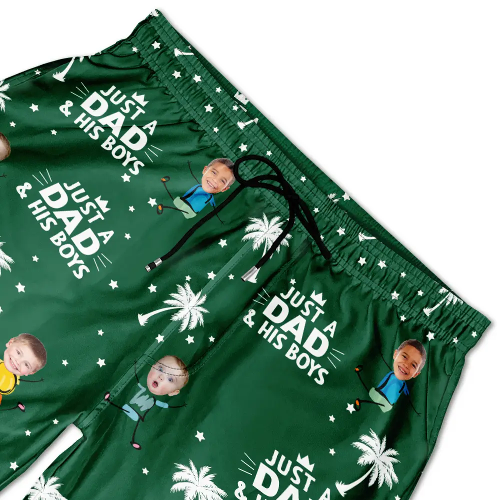 Custom Photo Just A Dad And His Girls - Personalized Unisex Beach Shorts - Image 4