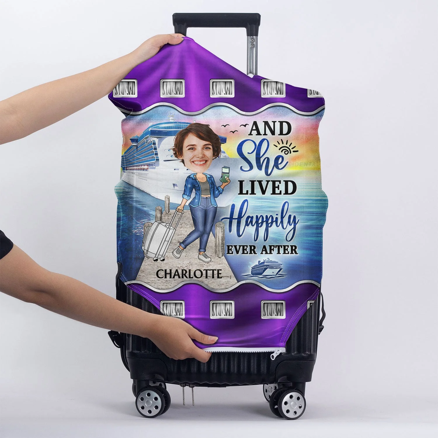 Custom Photo Just A Girl Boy Who Loves Cruising - Gift For Traveling Lovers - Personalized Custom Luggage Cover - Image 5