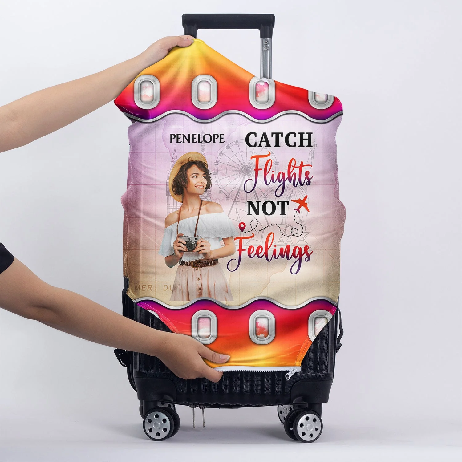Custom Photo Just A Girl Boy Who Loves Traveling - Birthday Gift For Him, Her, Family, Trippin', Vacation Lovers - Personalized Luggage Cover - Image 6