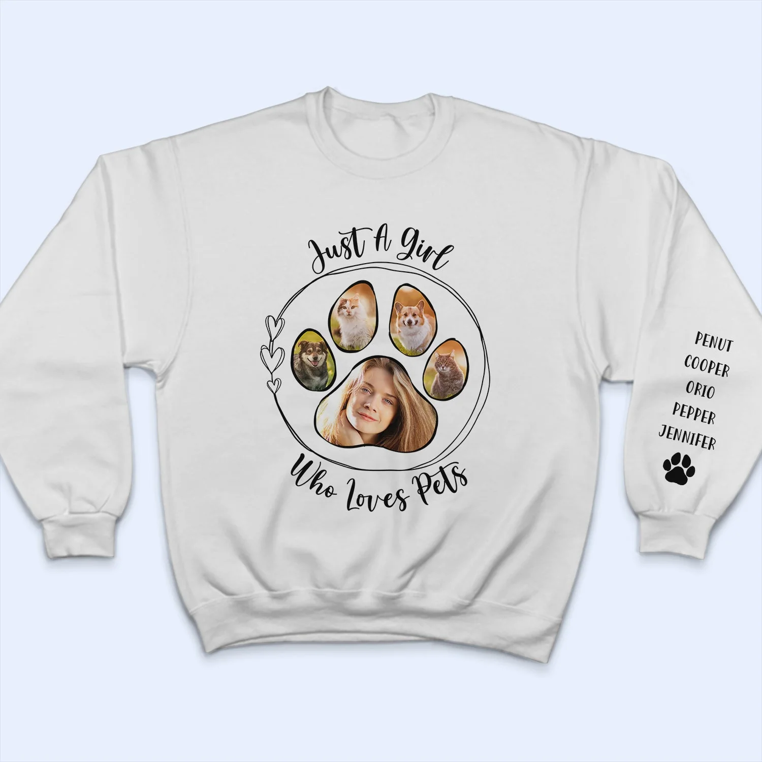 Custom Photo Just A Girl Who Loves Dog - Gift For Dog Lovers - Personalized Sweatshirt With Sleeve Imprint - Image 3