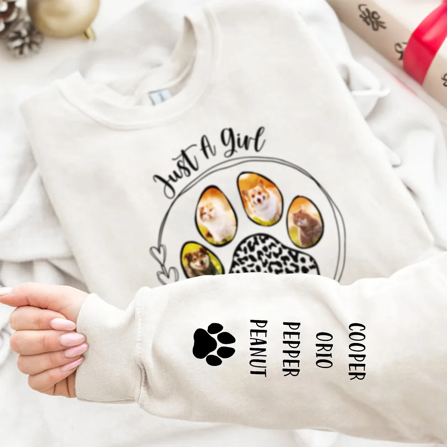 Custom Photo Just A Girl Who Loves Dog - Gift For Dog Lovers - Personalized Sweatshirt With Sleeve Imprint - Image 4