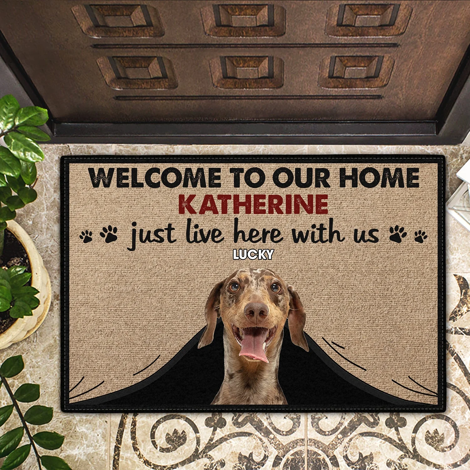Custom Photo Just Live Here With Us - Gift For Pet Lovers - Personalized Doormat - Image 3