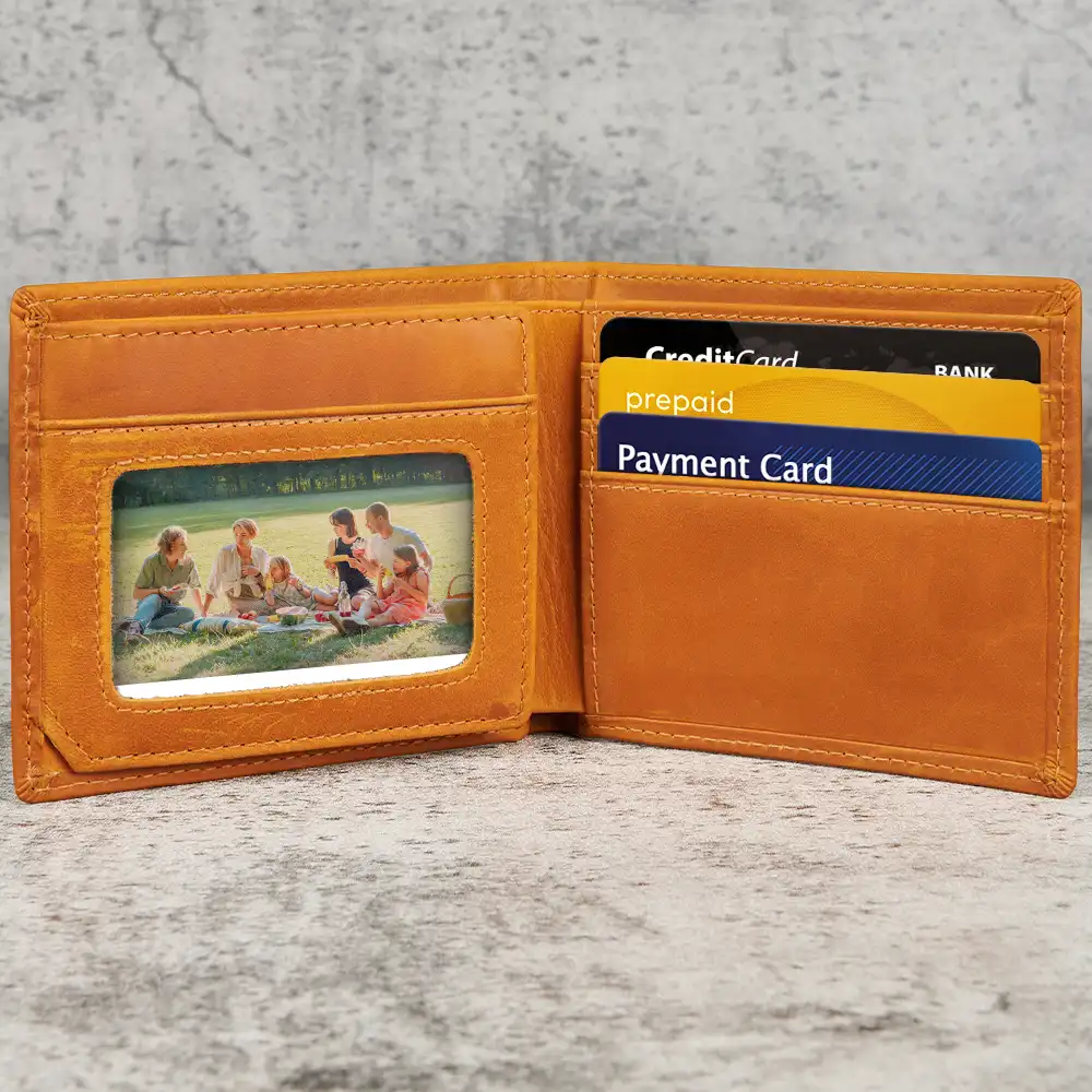 Custom Photo Keep Beautiful Memories With Dad - Personalized Engraved Leather Wallet - Image 3