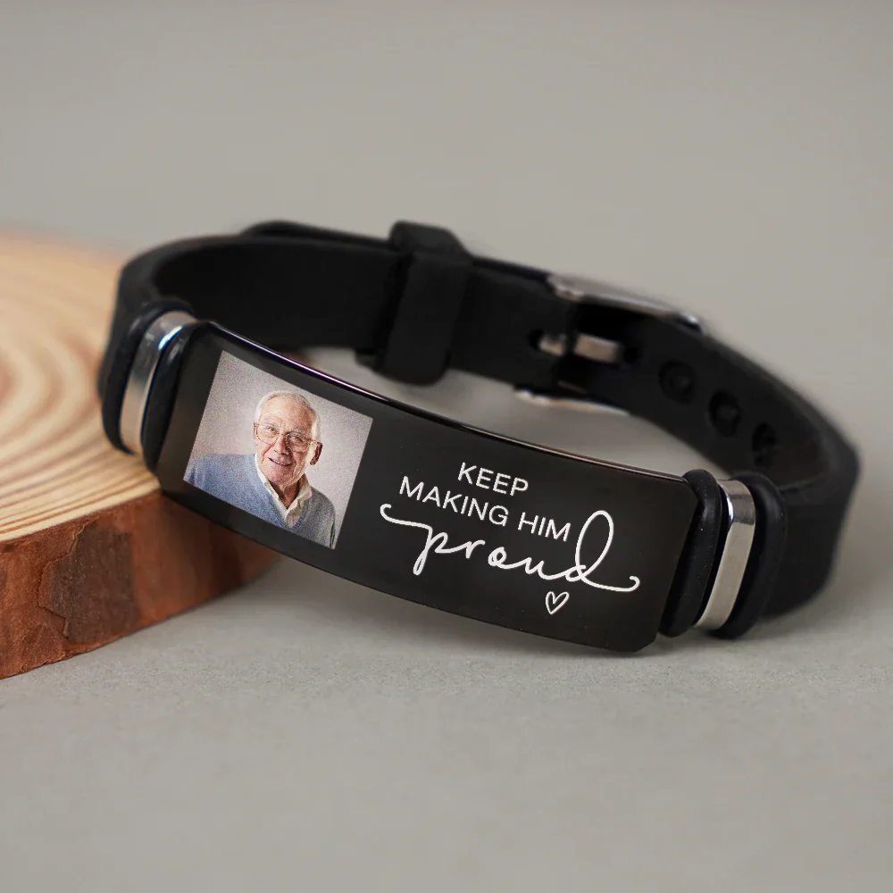Custom Photo Keep Making Her Proud - Personalized Engraved Bracelet - Image 4