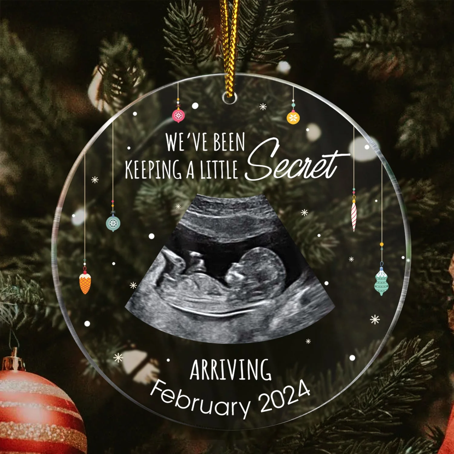 Custom Photo Keeping A Little Secret - Christmas Gift For Coming Parents - Personalized Circle Acrylic Ornament - Image 3