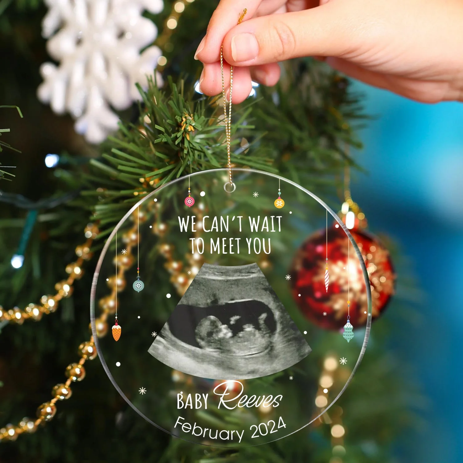 Custom Photo Keeping A Little Secret - Christmas Gift For Coming Parents - Personalized Circle Acrylic Ornament - Image 4