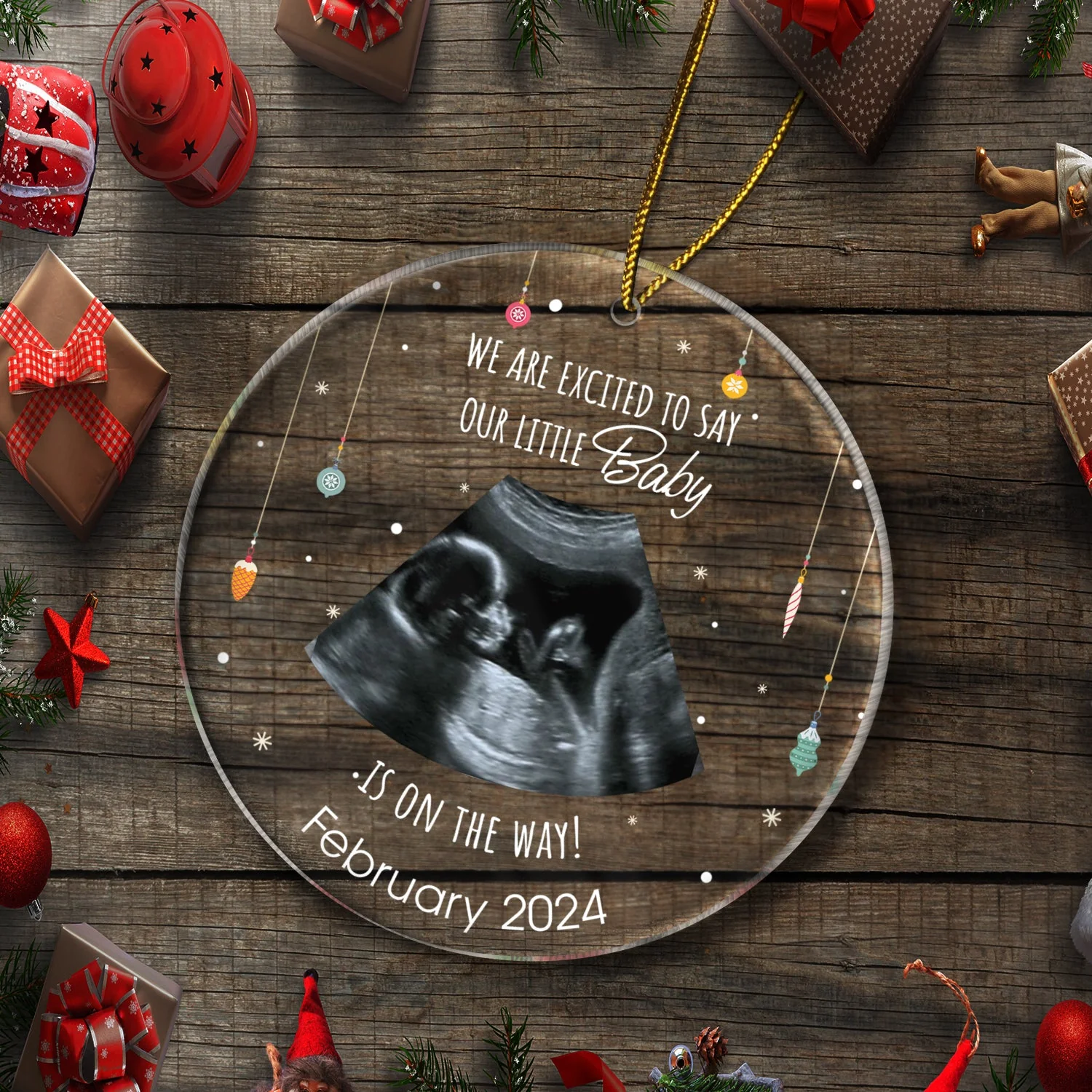 Custom Photo Keeping A Little Secret - Christmas Gift For Coming Parents - Personalized Circle Acrylic Ornament - Image 5