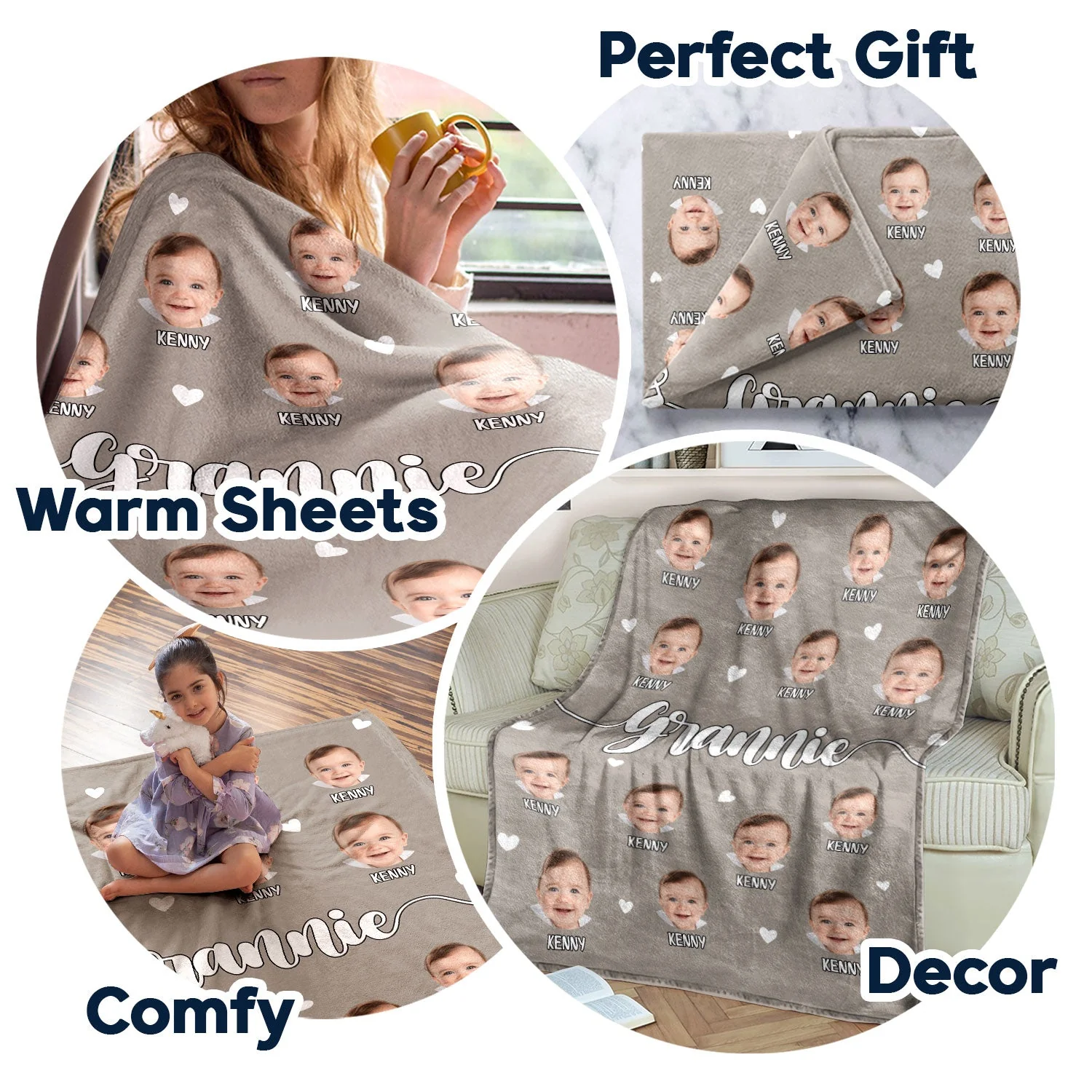 Custom Photo Kid Baby Faces - Birthday, Loving Gift For Grandma, Grandmother, Mom, Mother - Personalized Fleece Blanket, Sherpa Blanket - Image 8