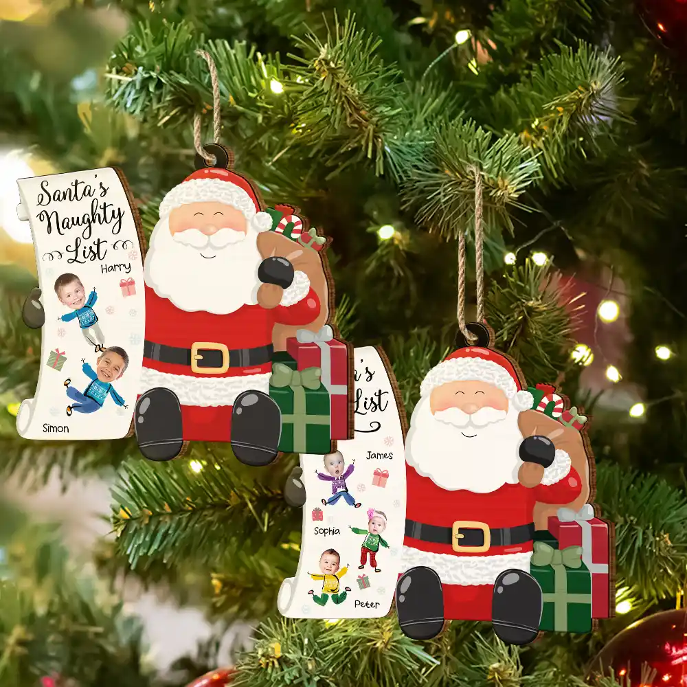 Custom Photo Kid Faces Santa's Nice List - Personalized Custom Shaped Wooden Ornament - Image 7