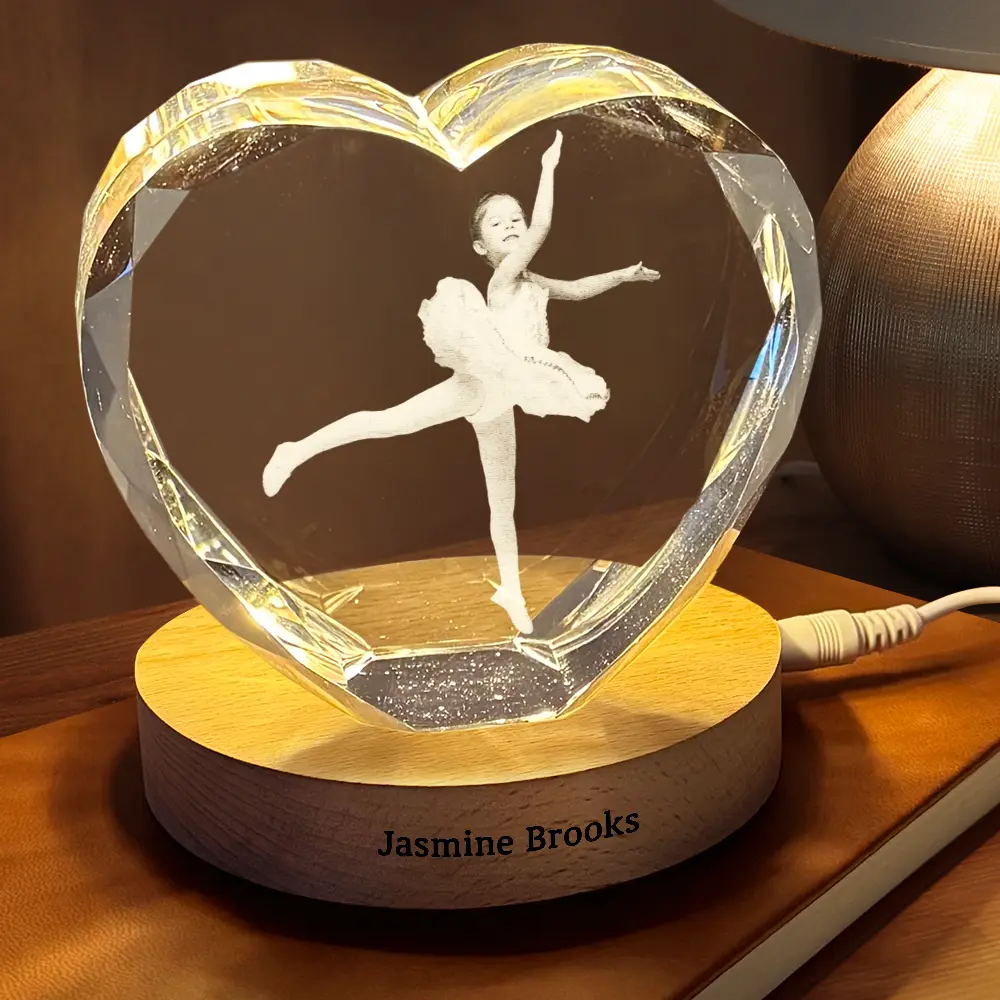 Custom Photo Kid Hobby Baseball Pet Ballet Gymnastics - Personalized Crystal Heart Shaped Lamp - Image 3