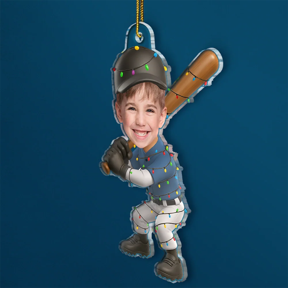 Custom Photo Kid Playing Baseball - Personalized Acrylic Photo Ornament - Image 3