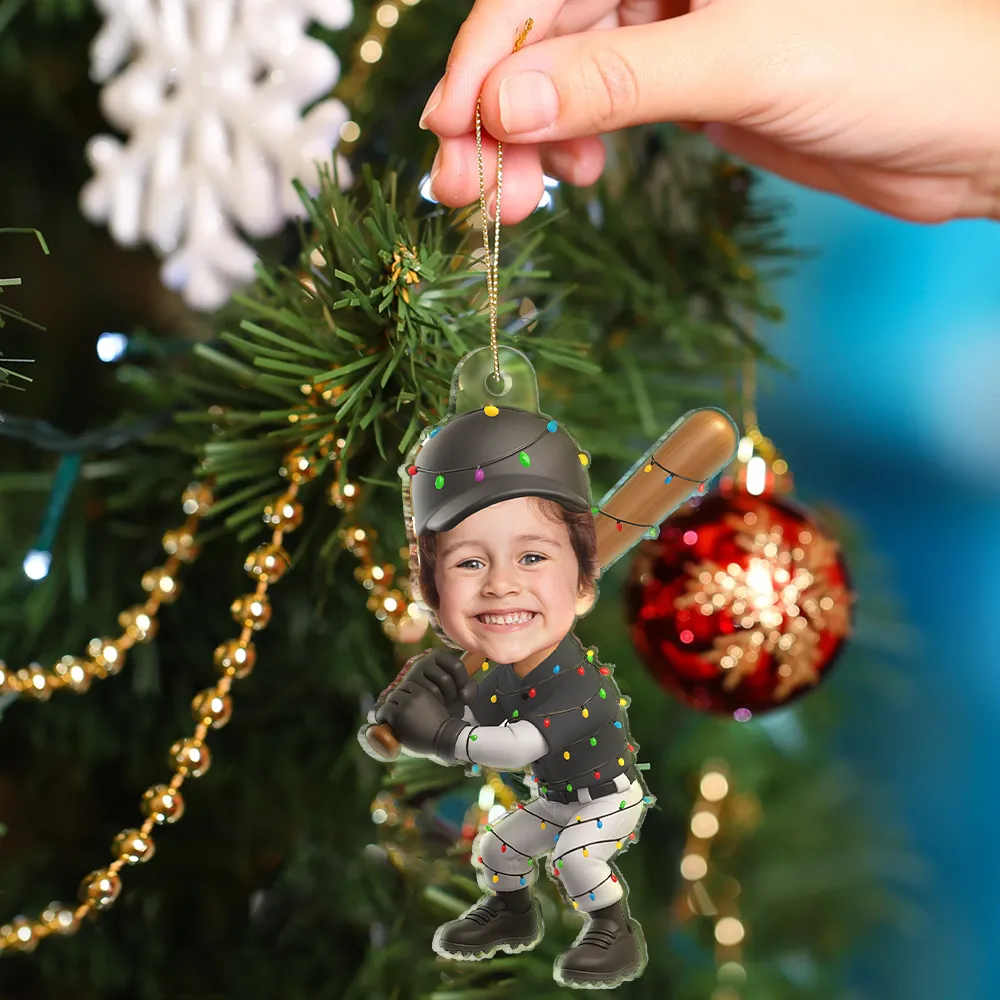 Custom Photo Kid Playing Baseball - Personalized Acrylic Photo Ornament - Image 5