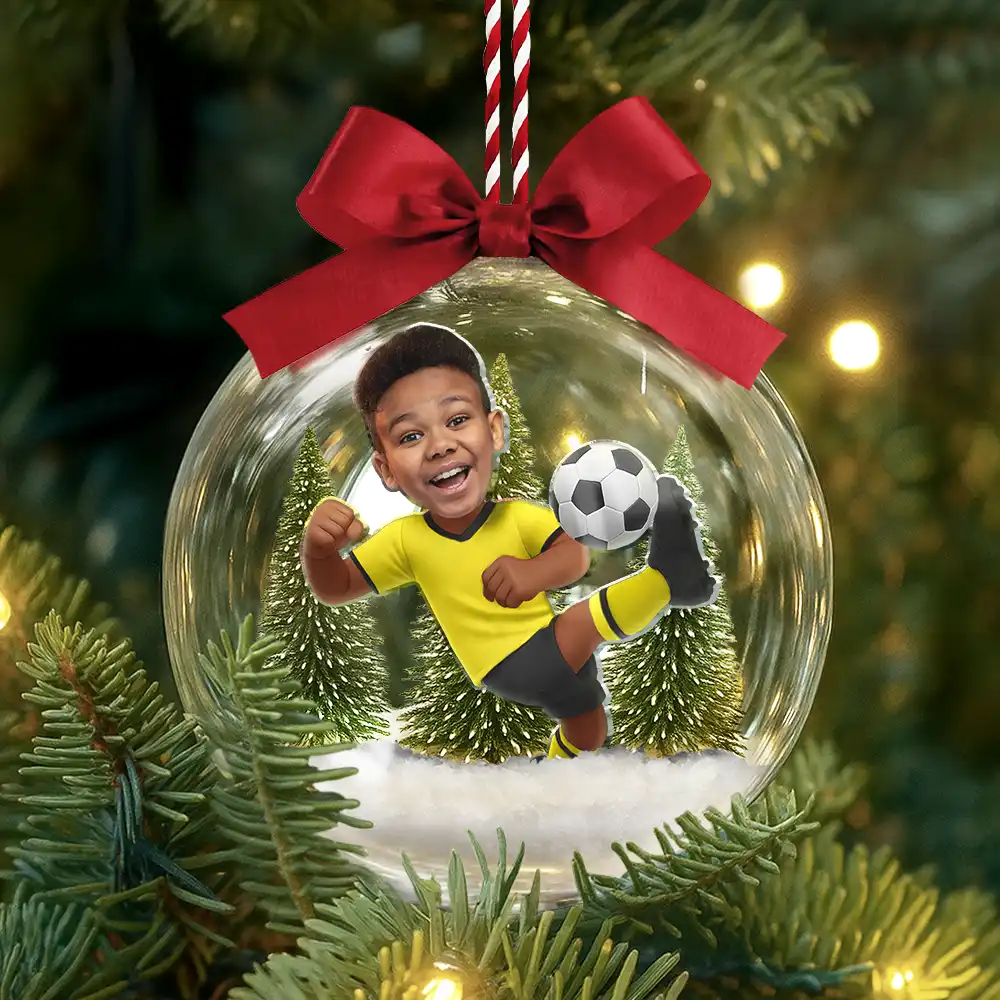 Custom Photo Kid Playing Football Soccer - Personalized 3D Acrylic Ball Ornament - Image 4