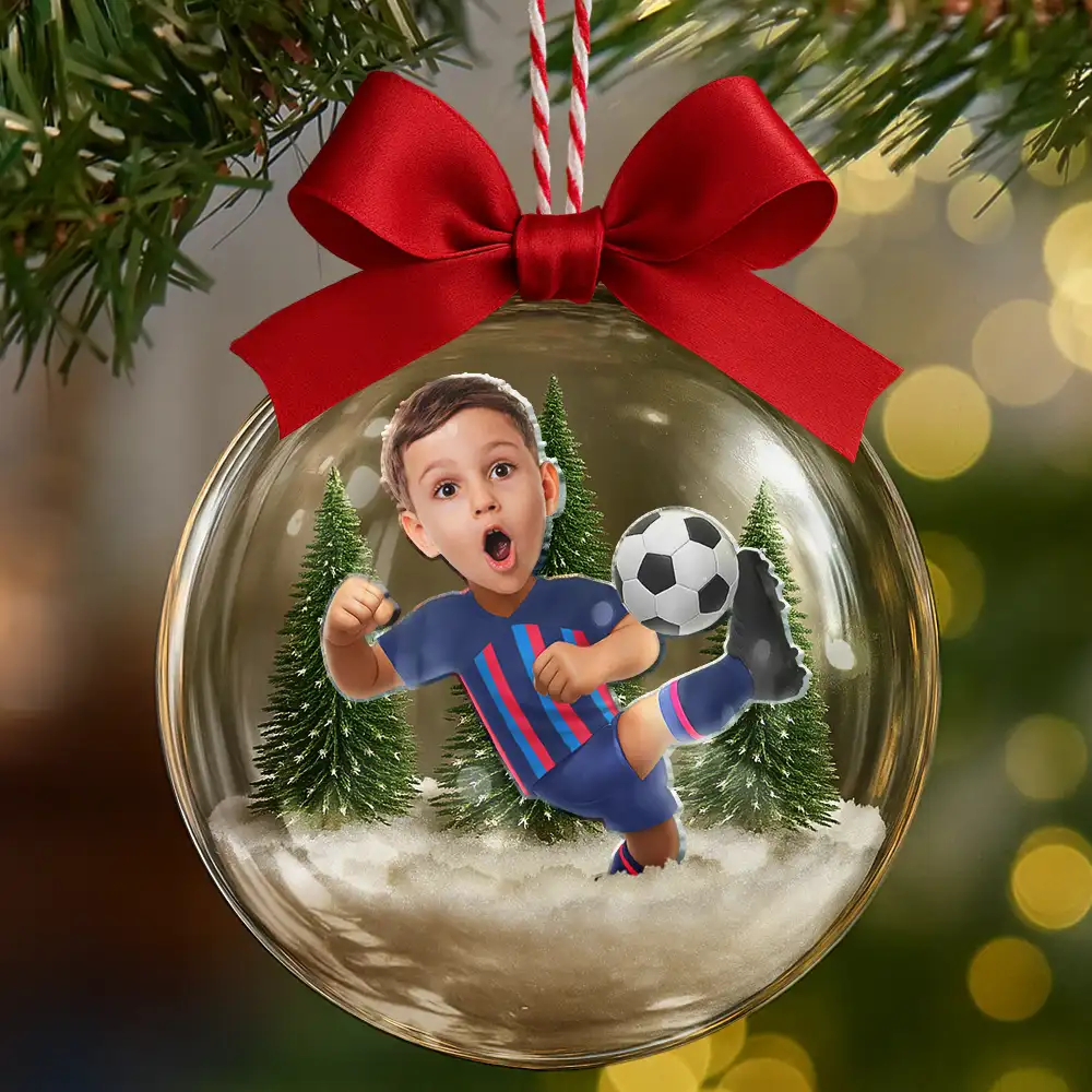 Custom Photo Kid Playing Football Soccer - Personalized 3D Acrylic Ball Ornament - Image 7