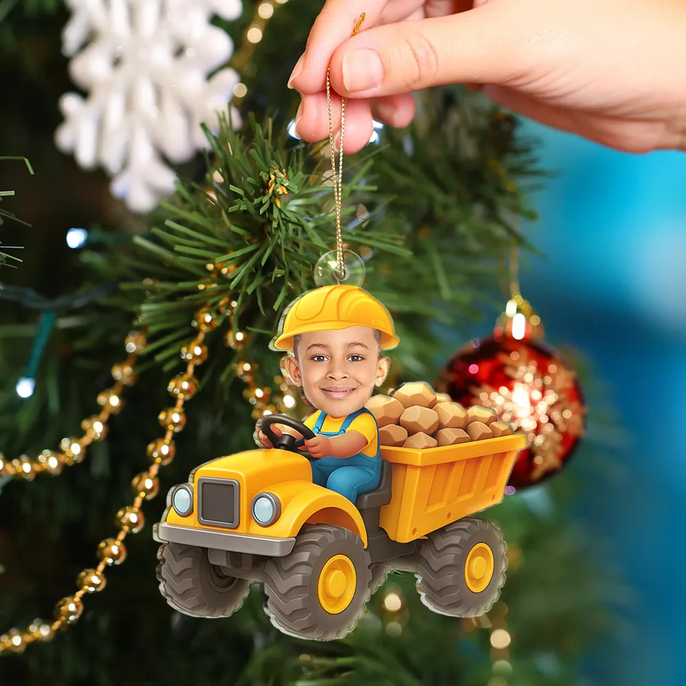 Custom Photo Kid Riding Construction - Personalized Acrylic Photo Ornament - Image 5