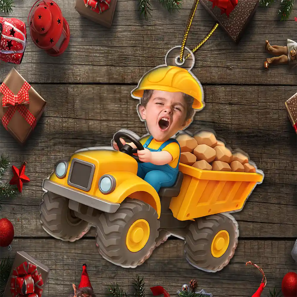 Custom Photo Kid Riding Construction - Personalized Acrylic Photo Ornament - Image 7