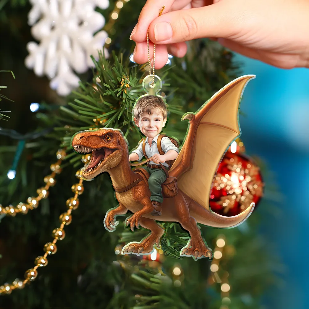 Custom Photo Kid Riding Dinosaur - Personalized Custom Shaped Acrylic Ornament - Image 5