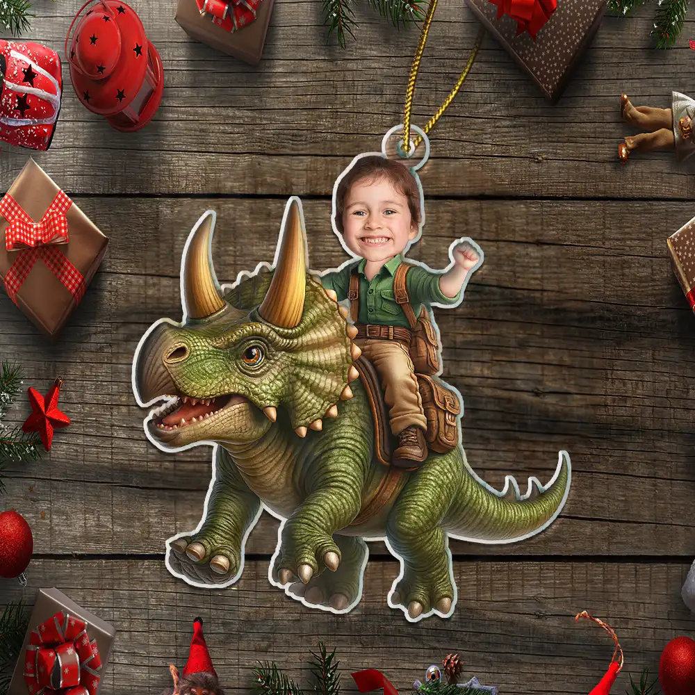 Custom Photo Kid Riding Dinosaur - Personalized Custom Shaped Acrylic Ornament - Image 6