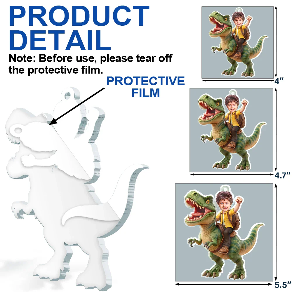 Custom Photo Kid Riding Dinosaur - Personalized Custom Shaped Acrylic Ornament - Image 7