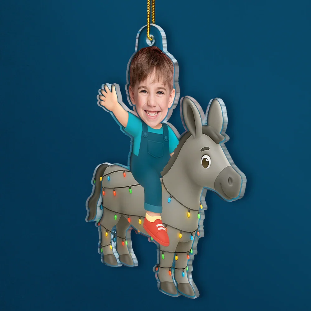 Custom Photo Kid Riding Donkey - Personalized Acrylic Photo Ornament - Image 3
