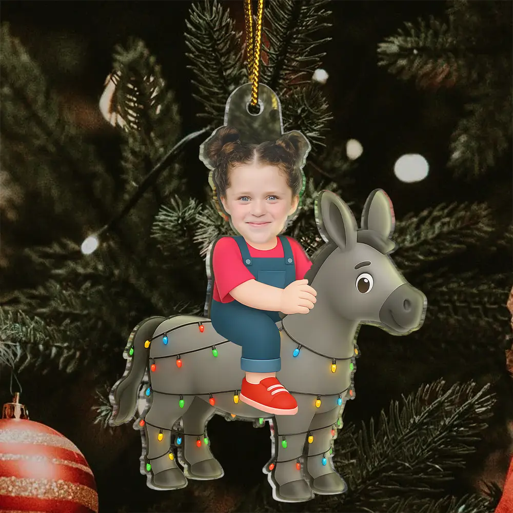 Custom Photo Kid Riding Donkey - Personalized Acrylic Photo Ornament - Image 4